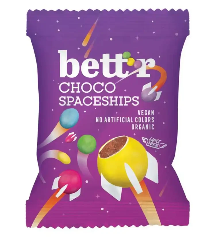 Bett'r farebné bio čokoládové dražé plnené horkou čokoládou 70 g
