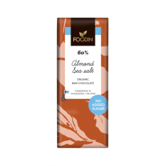 Foodin Raw vegan čokoláda s mandlí a mořskou solí, bez přidaného cukru, bio, 40 g 60%, Bio 40g
