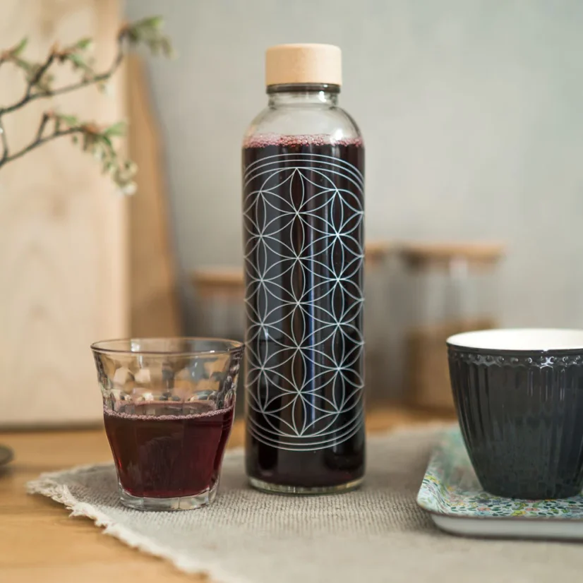 Carry skleněná láhev na pití Flower of life