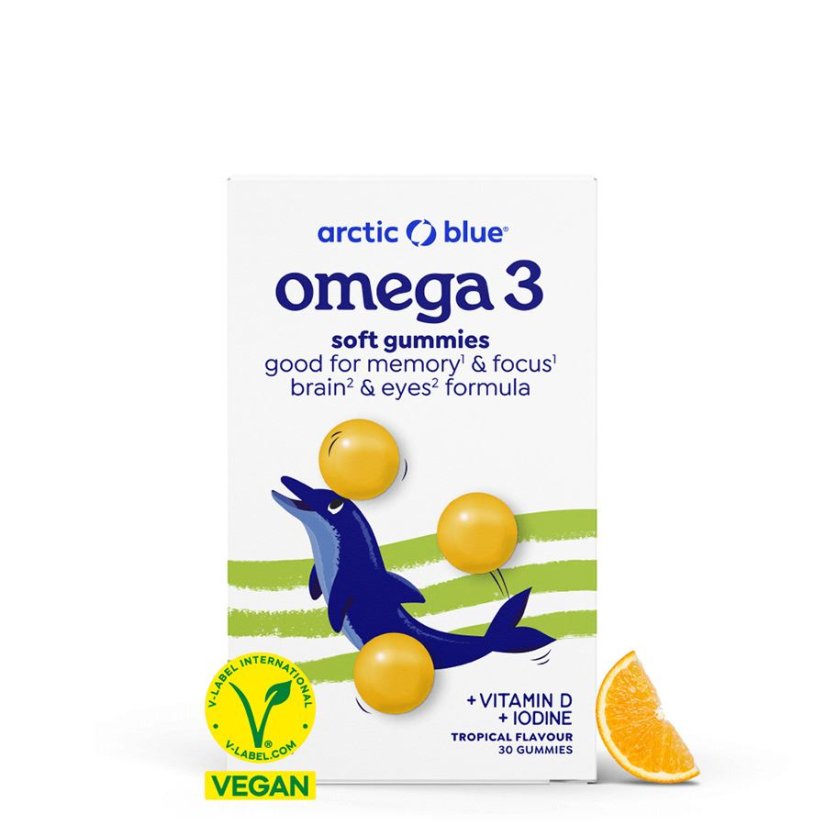 Arctic Blue Kids Vegan Omega 3 30 gummies (250mg DHA & Vitamin D 200IU) 30 ks želé  min.trv.11/2026