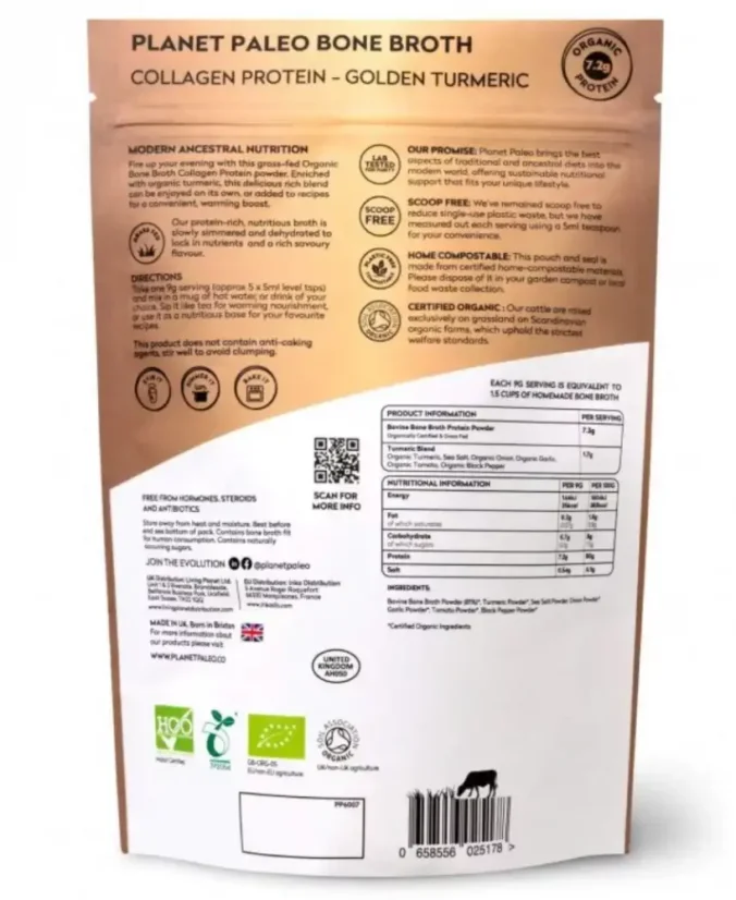 Planet Paleo Bio sušený hovězí vývar s kurkumou Golden Turmeric Collagen Protein