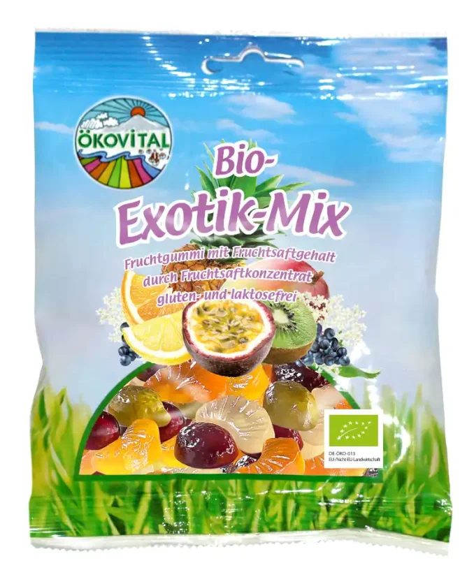 Oekovital Bio ovocné želé bonbony ve tvaru ovoce Exotický mix 80 g