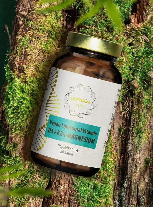 Puravia labs Liposomální vitamín D3+K2+magnesium vegan, 30 kapslí
