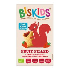 Biskids BIO měkké dětské sušenky s jahodovým pyré bez přidaného cukru 33% ovoce 120g