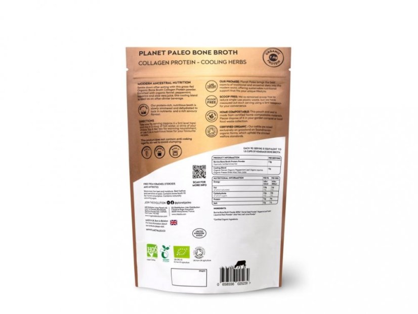 Planet Paleo Bio sušený hovězí vývar citlivé zažívání Cooling Herbs Collagen Protein
