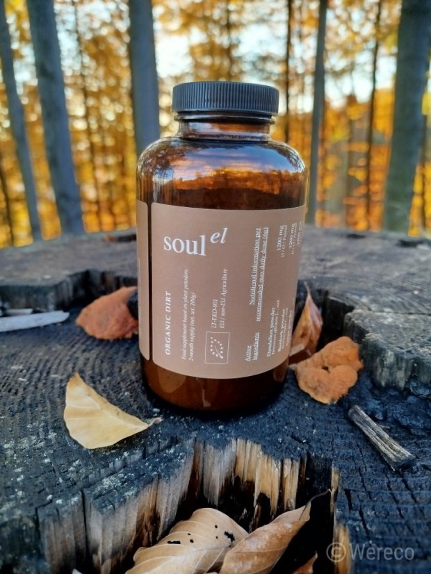 Soulel Dirt Bio prášek, alternativa kávy s chagou a ženšenem