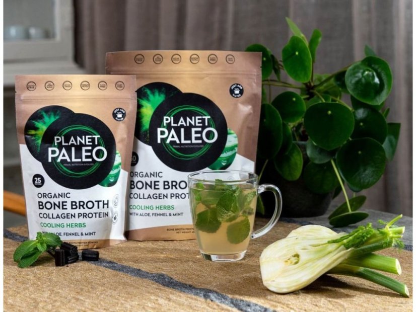 Planet Paleo Bio sušený hovězí vývar citlivé zažívání Cooling Herbs Collagen Protein