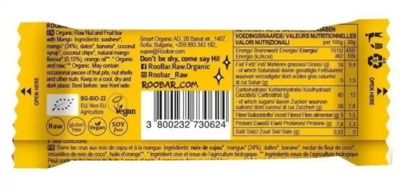 Roo´bar bio mangová tyčinka Mango Magic 30 g