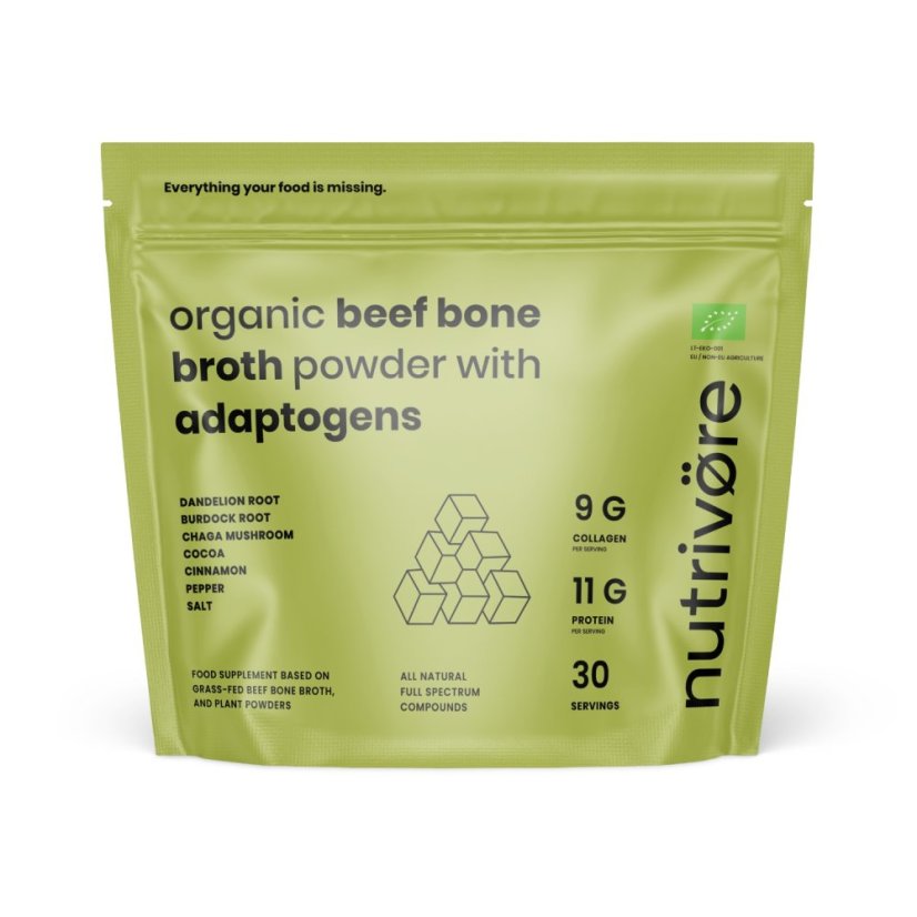 Nutrivore Bio sušený hovězí vývar z evropských zdrojů v prášku s obsahem adaptogenů 450 g