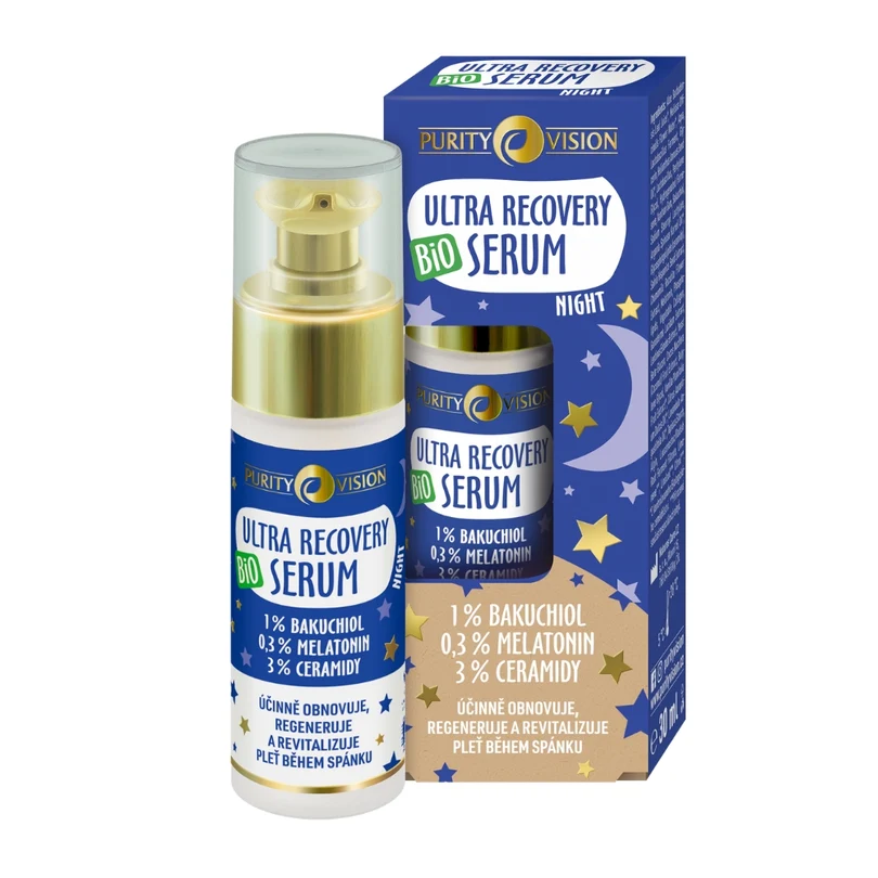 Purity Vision Bio BIO Ultra Recovery noční sérum s 1 % bakuchiolem, melatoninem a ceramidy 30 ml