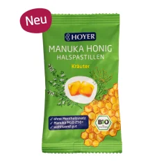 Hoyer Bio pastilky s manukovým medem, fenyklem a tymiánem pro zklidnění krku 30 g
