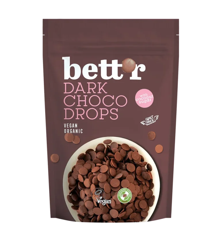Bett´r bio čokoládové pecičky choco drops 66% kakaa 200 g