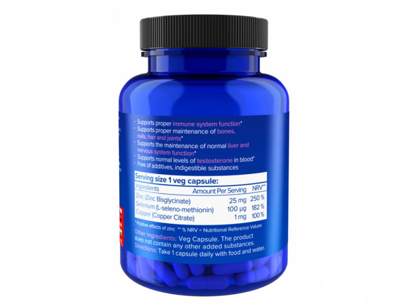 Natios Zinc Chelated Complex Zinok, selén a meď 25 mg 100 kapsúl