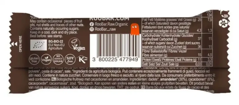 Roo´bar bio tyčinka s kakaovými boby 30 g