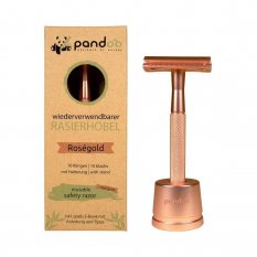 Pandoo rosegold kovový holiaci strojček plus 10 ks žiletiek z nerezovej ocele a stojan-KOPIE