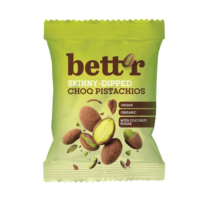 Bett'r BIO pražené pistácie v rostlinné čokoládové polevě Skinny Dipped 40 g