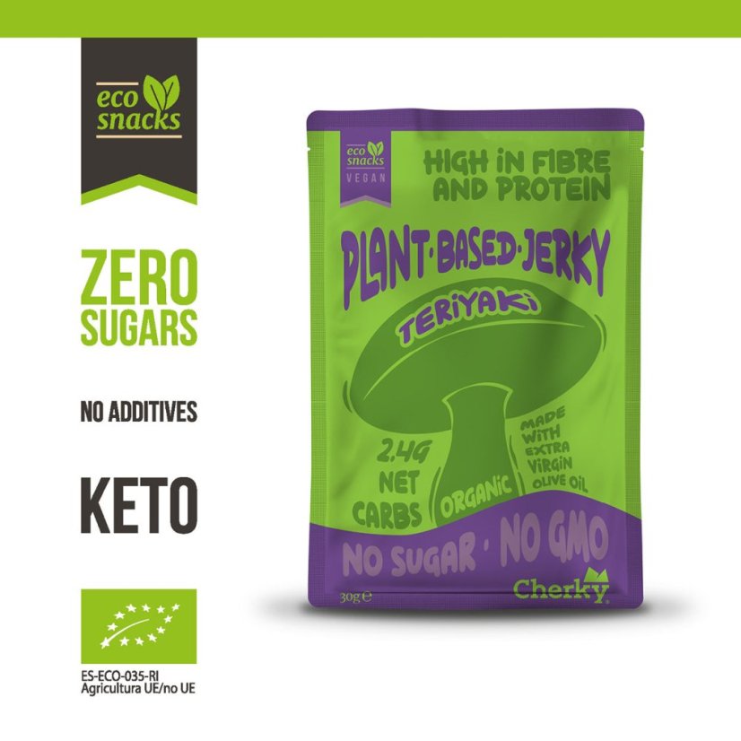 Cherky Vegan jerky na rastlinnej báze bio 30 g Cherky Vegan jerky na rastlinnej báze bio 30 g