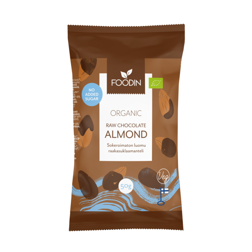 Foodin Raw mandle v čokoláde, vegan bio bez pridaného cukru 50 g
