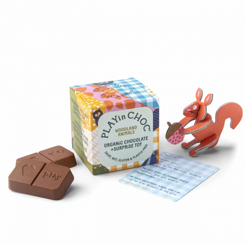 Playin Choc Krabička s bio čokoládou a hračkou edícia Lesné zvieratá 1 ks