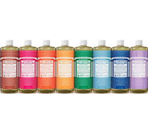 Doporučené použití a ředění univerzálních tekutých mýdel Dr. Bronner's