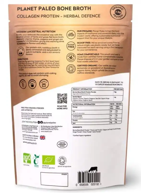 Planet Paleo Bio sušený hovězí vývar s bylinkami Herbal Defense Collagen Protein