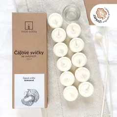 Tvoje svíčka Čajové sviečky kokosové so svietnikom 11ks