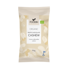 Foodin Raw  kešu oříšky v bílé čokoládě, vegan, bio, 50g