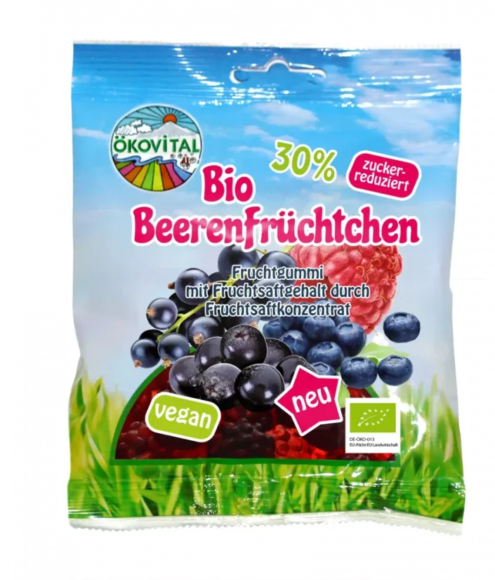 Oekovital Bio vegan ovocné pektinové bonbony ve tvaru bobulí 80 g