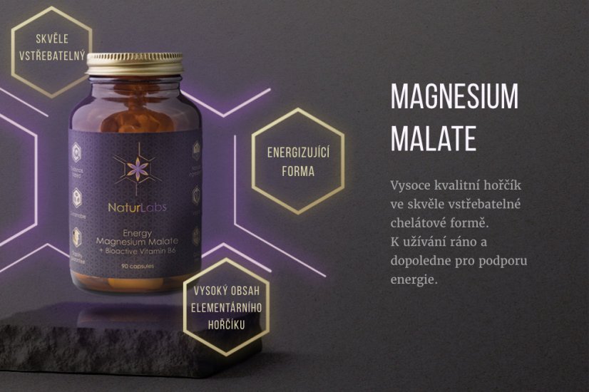 Naturlabs Energy horčík malát + bioaktívny vitamín B6, kapsule 90 kapsúl