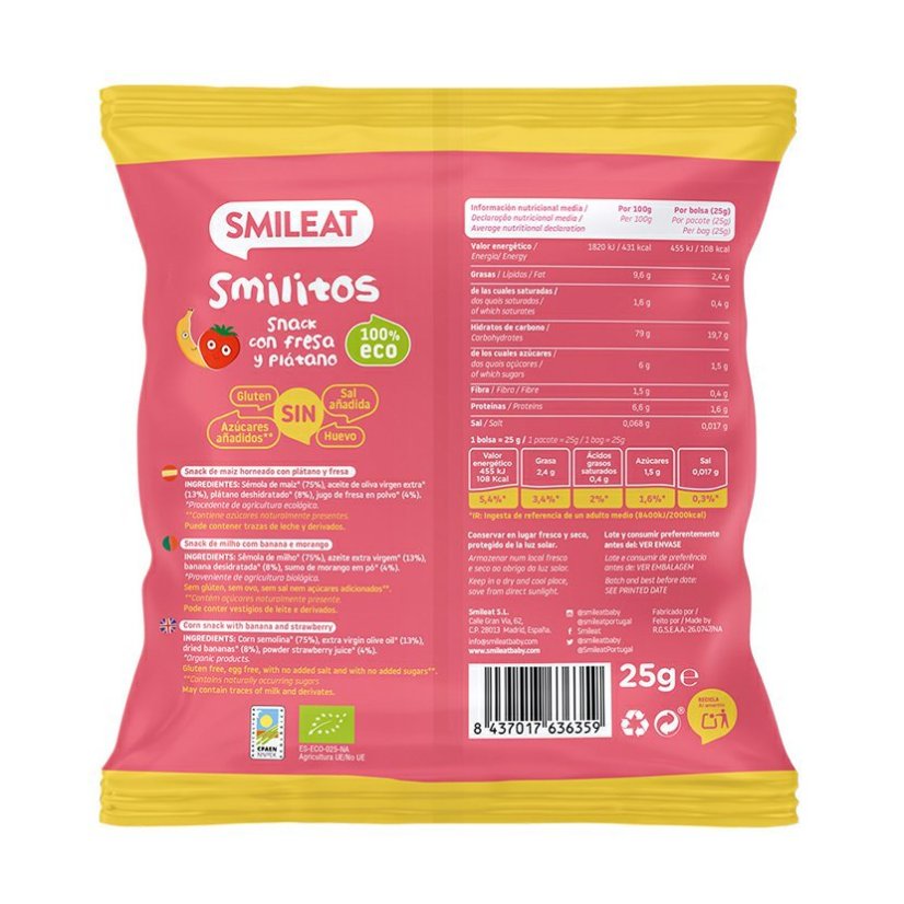 Smileat Bio Křupky banán jahoda 8M+ 25g