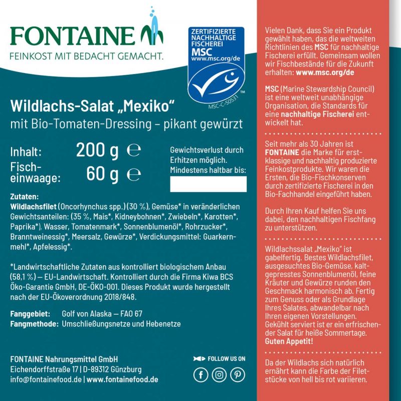 Fontaine Pikantný divoký losos „Mexiko“ z udržateľného rybolovu  200g