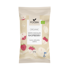 Foodin Raw  maliny v bílé čokoládě, vegan, bio, 50g