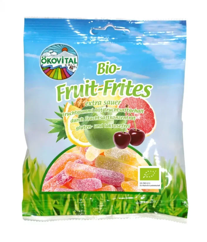 Oekovital Bio sladkokyselé želé bonbony ve tvaru hranolek Fruit Frites 80 g