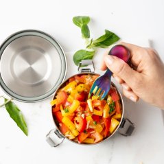 LEKKABOX Mini Spork Rainbow – nerezová lyžička a vidlička 2v1 10 cm