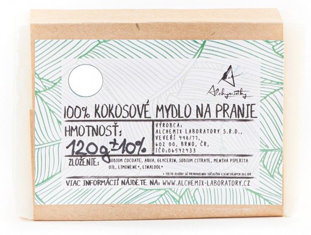 Alchymistky 100% kokosové mydlo na pranie bez vône, pevné - hmotnosť: 500g
