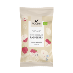 Foodin Raw maliny v bielej čokoláde, bio, 50g