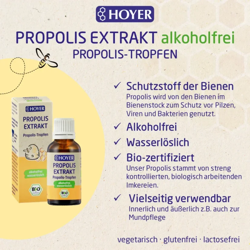 Hoyer Propolisový extrakt bio, bez alkoholu 30 ml