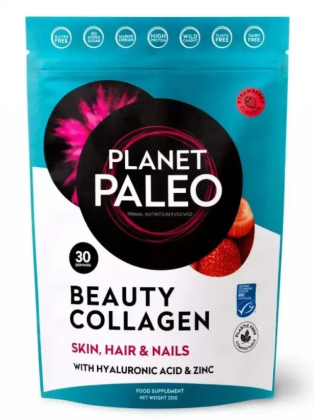 Planet Paleo Morský kolagén Beauty s kyselinou hyalurónovou príchuť jahoda 231 g