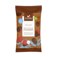 Foodin Raw jahody v čokoládě s erithritolem, vegan, bio, 50g