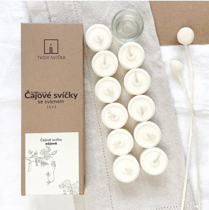 Tvoje Svíčka Čajová svíčka ze sójového vosku 11 ks plus svícen