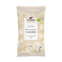 Foodin Raw  kešu oříšky v bílé čokoládě bio, 60 g