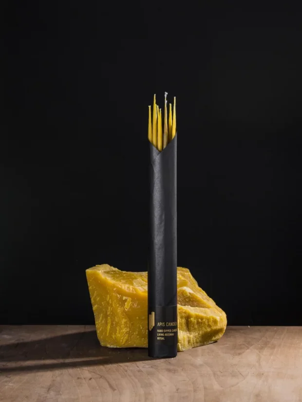 Apis Candela Svíčky z včelího vosku, štíhlé zlaté klasické