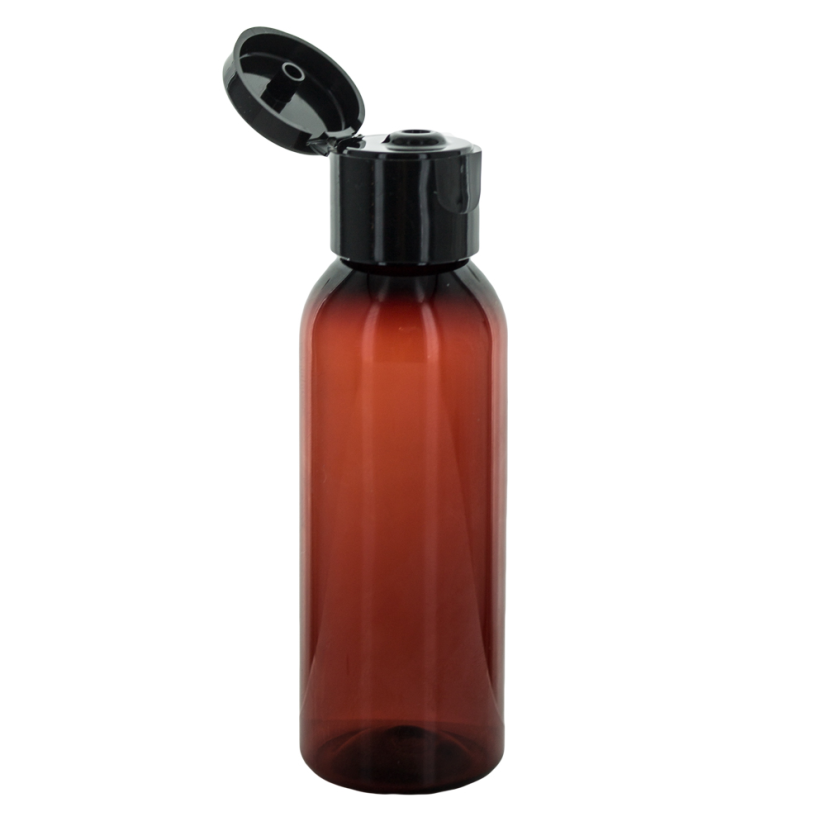 Plastová PET lahvička, hnědá s flip uzávěrem, objem 50 ml