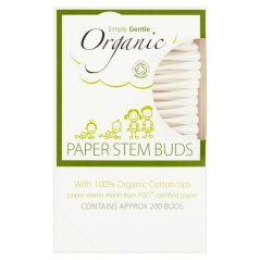 Simply gentle organic  Tyčinky na čištění uší z biobavlny 200 ks