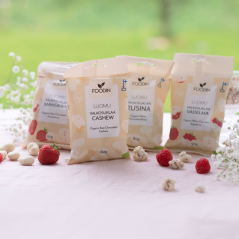 Foodin Raw  kešu oříšky v bílé čokoládě bio, 50 g