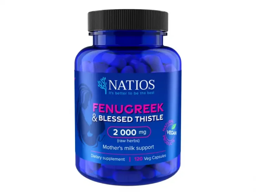 Natios Fenugreek + Blessed Thistle Extract, Pískavice řecké seno + Benedikt lékařský 120 kapslí  min.trv.12/2026