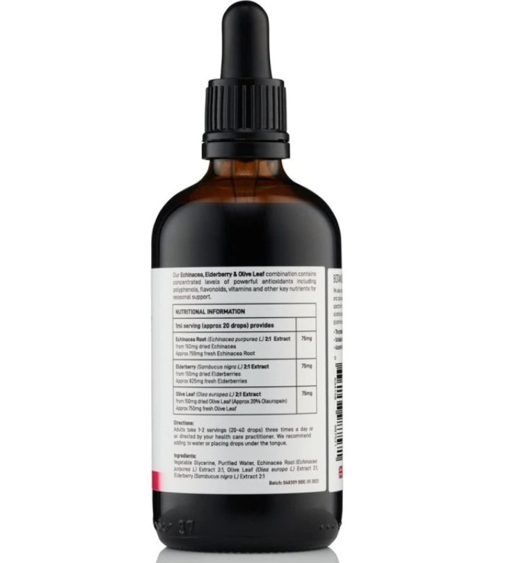 Botanicals 4 life  Echinacea, černý bez a olivový list, glycerinový bylinný extrakt (směs) 100 ml