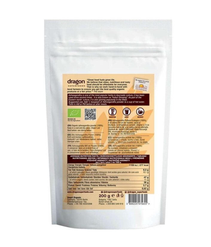 Dragon Superfoods Bio Ashwagandha prášok 200 g