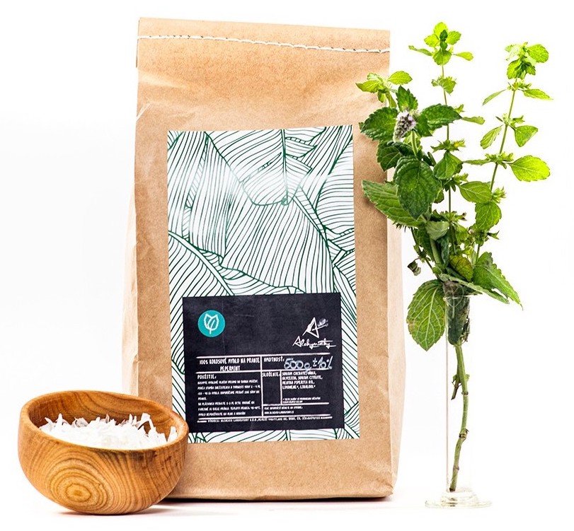 Alchymistky 100%  kokosové mýdlo na praní s vůni máty, strouhané - hmotnost: 5 kg