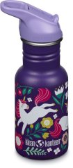 Klean Kanteen Dětská nerezová lahev Kid Classic Narrow 12oz (w/Flip Seal Sport Cap) Leaping Unicorns 355 ml